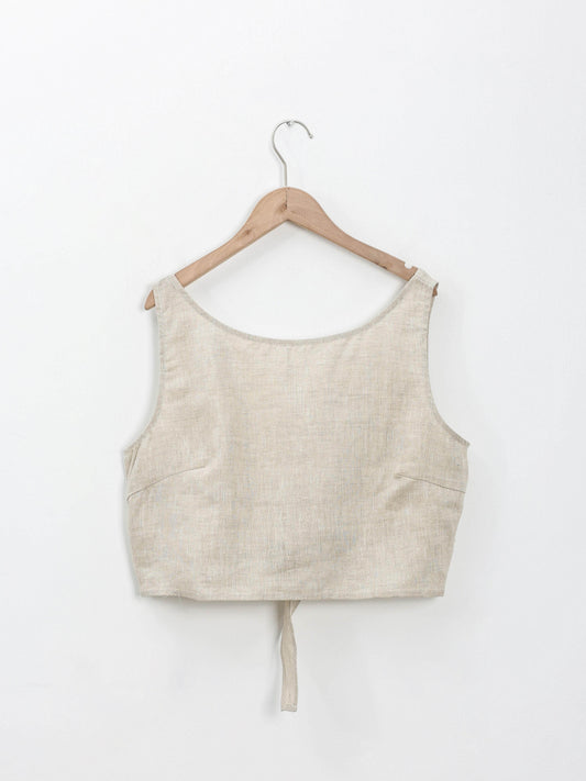 NTG Fad 100% Linen Backless Tie Summer Crop Tank Tops