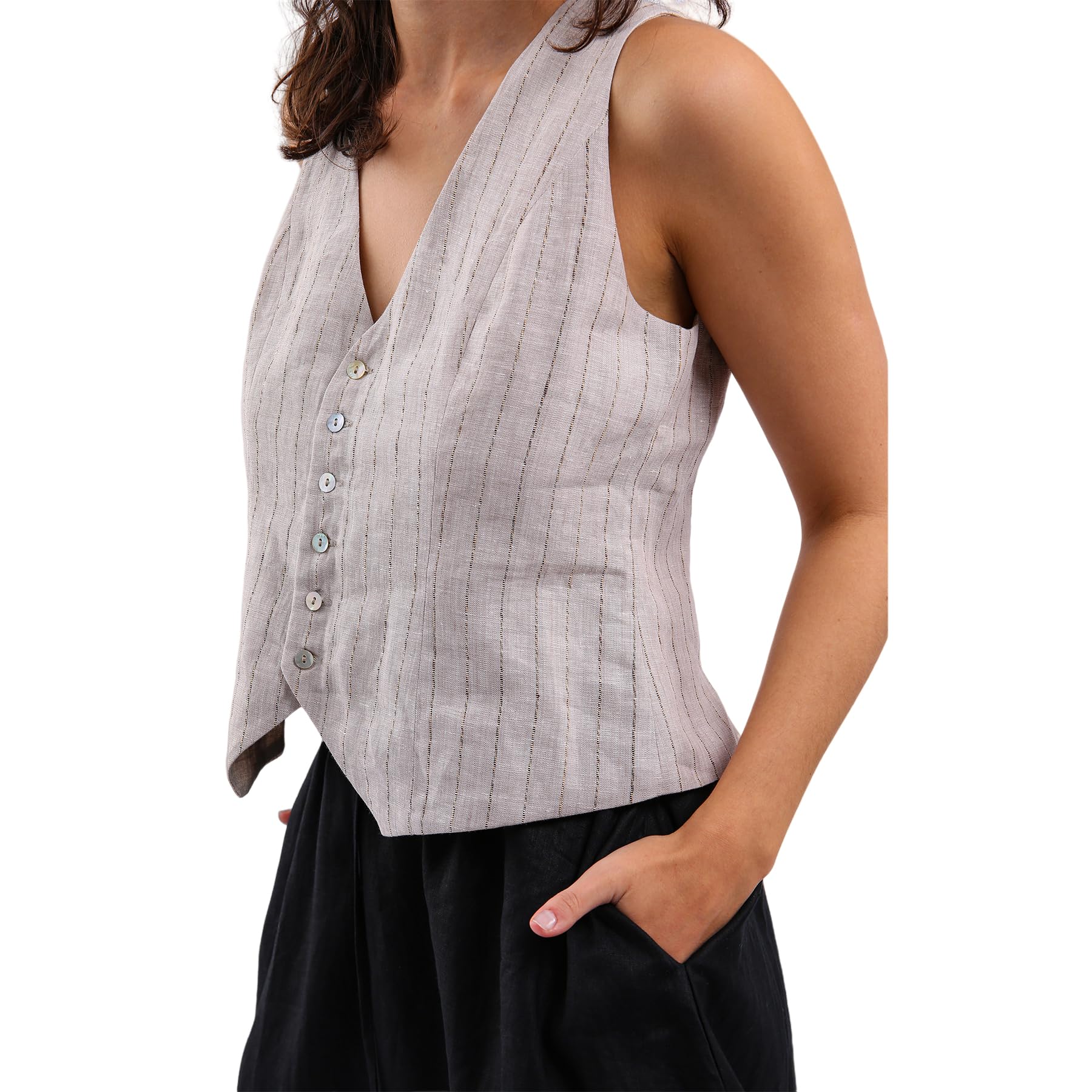 NTG Fad 100% LINEN CROP TOP V NECK WAISTCOAT VEST