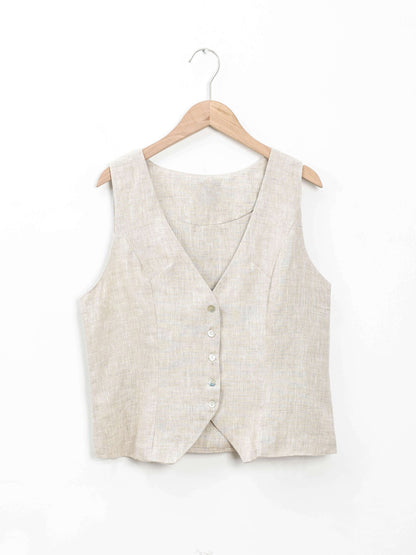 NTG Fad 100% Linen Crop Top V-Neck Waistcoat Vest