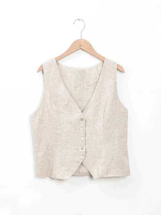 NTG Fad 100% Linen Crop Top V-Neck Waistcoat Vest