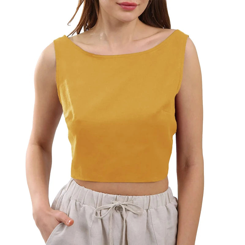 NTG Fad 100% Linen Crop Top with Open Back and Back Tie