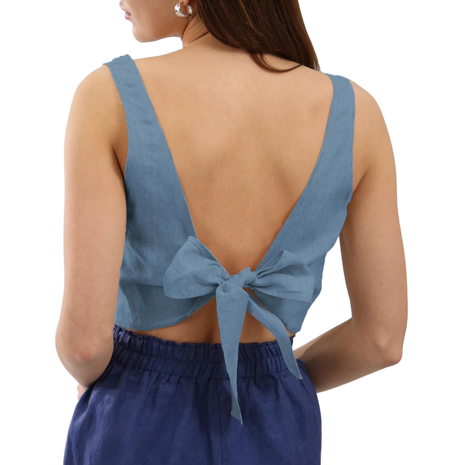 NTG Fad 100% Linen Crop Top with Open Back and Back Tie