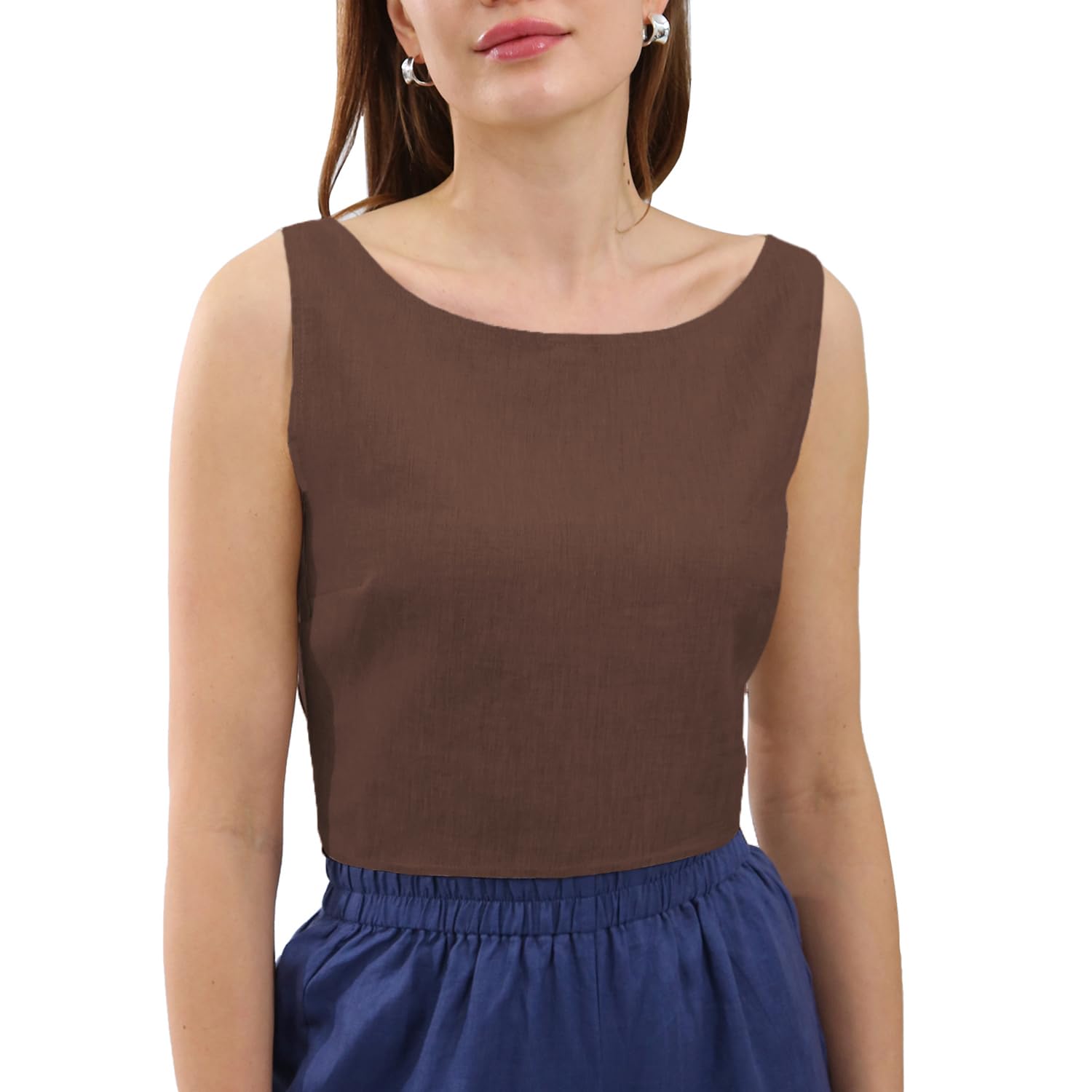 NTG Fad 100% Linen Crop Top with Open Back and Back Tie