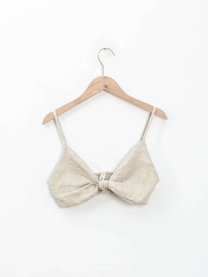 NTG Fad 100% Linen Front Knot V-neck Bikini Tops Casual Crop Cami