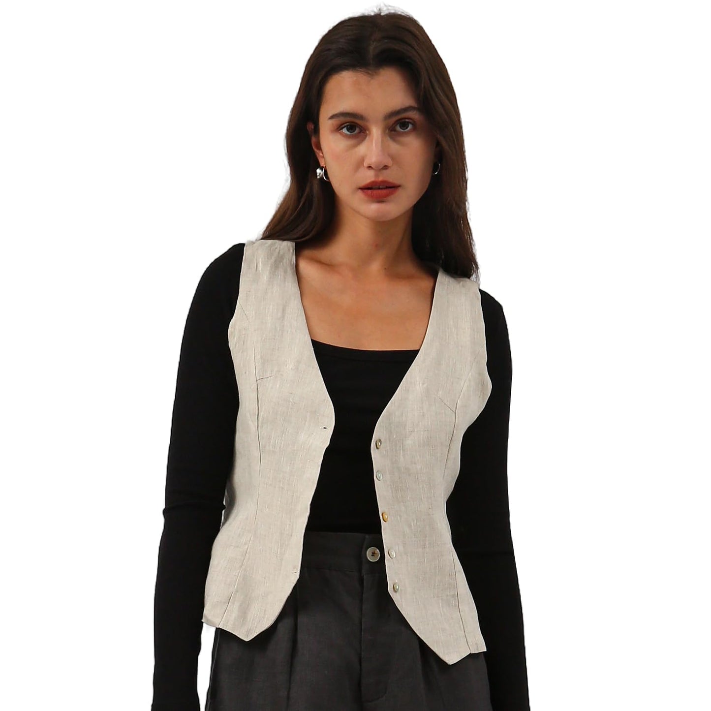 NTG Fad 100% Linen Sleeveless Waistcoat  Short Vest For Woman