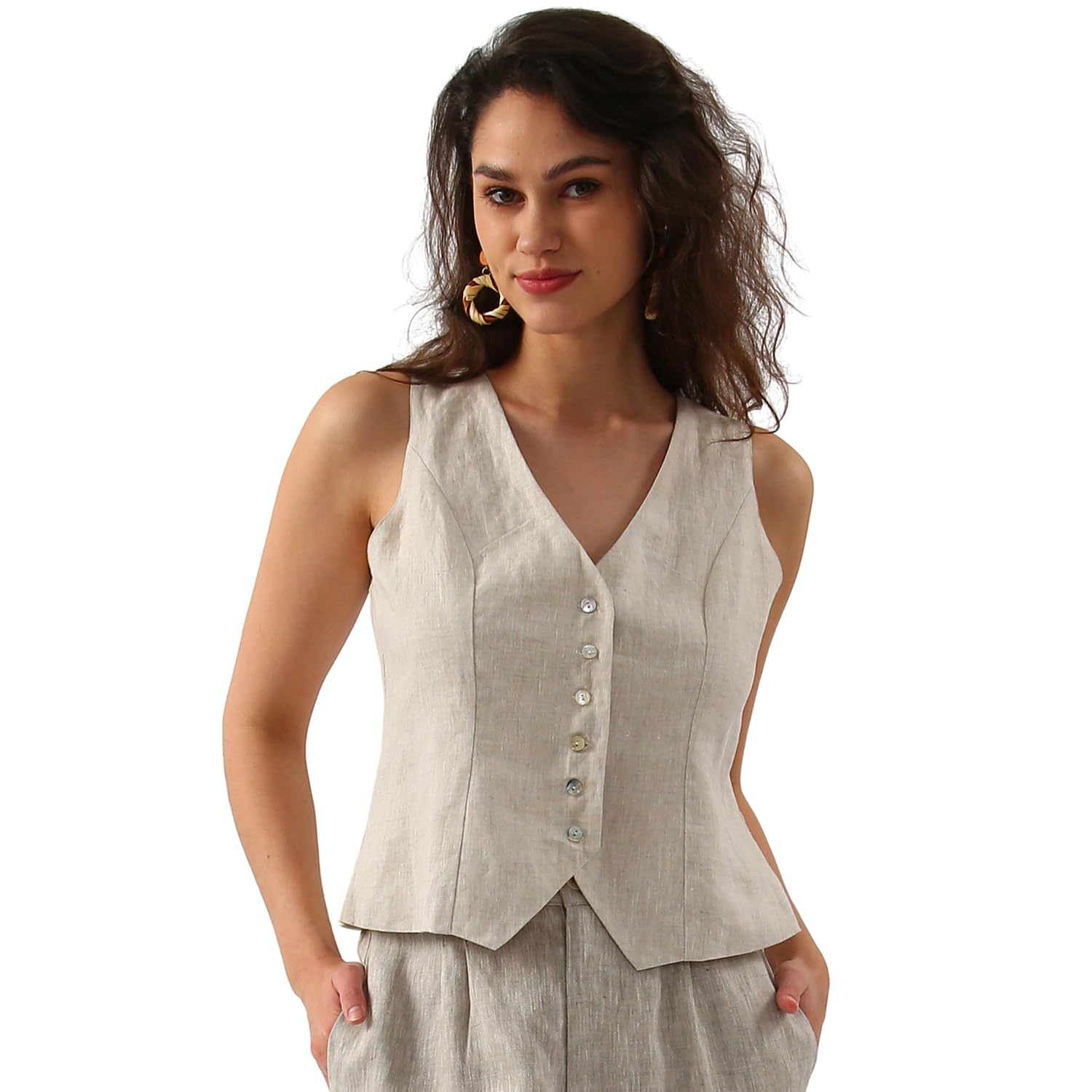 NTG Fad 100% Linen Sleeveless Waistcoat  Short Vest For Woman