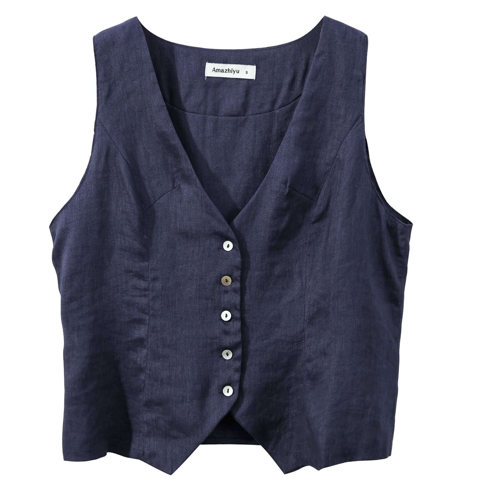 NTG Fad 100% Linen Sleeveless Waistcoat  Short Vest For Woman