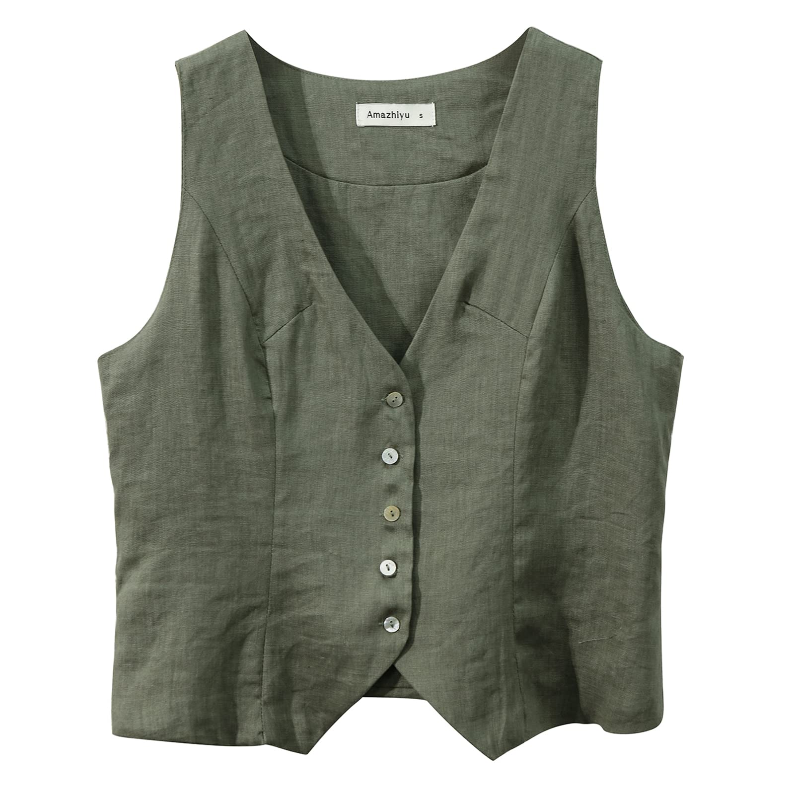 NTG Fad 100% Linen Sleeveless Waistcoat  Short Vest For Woman