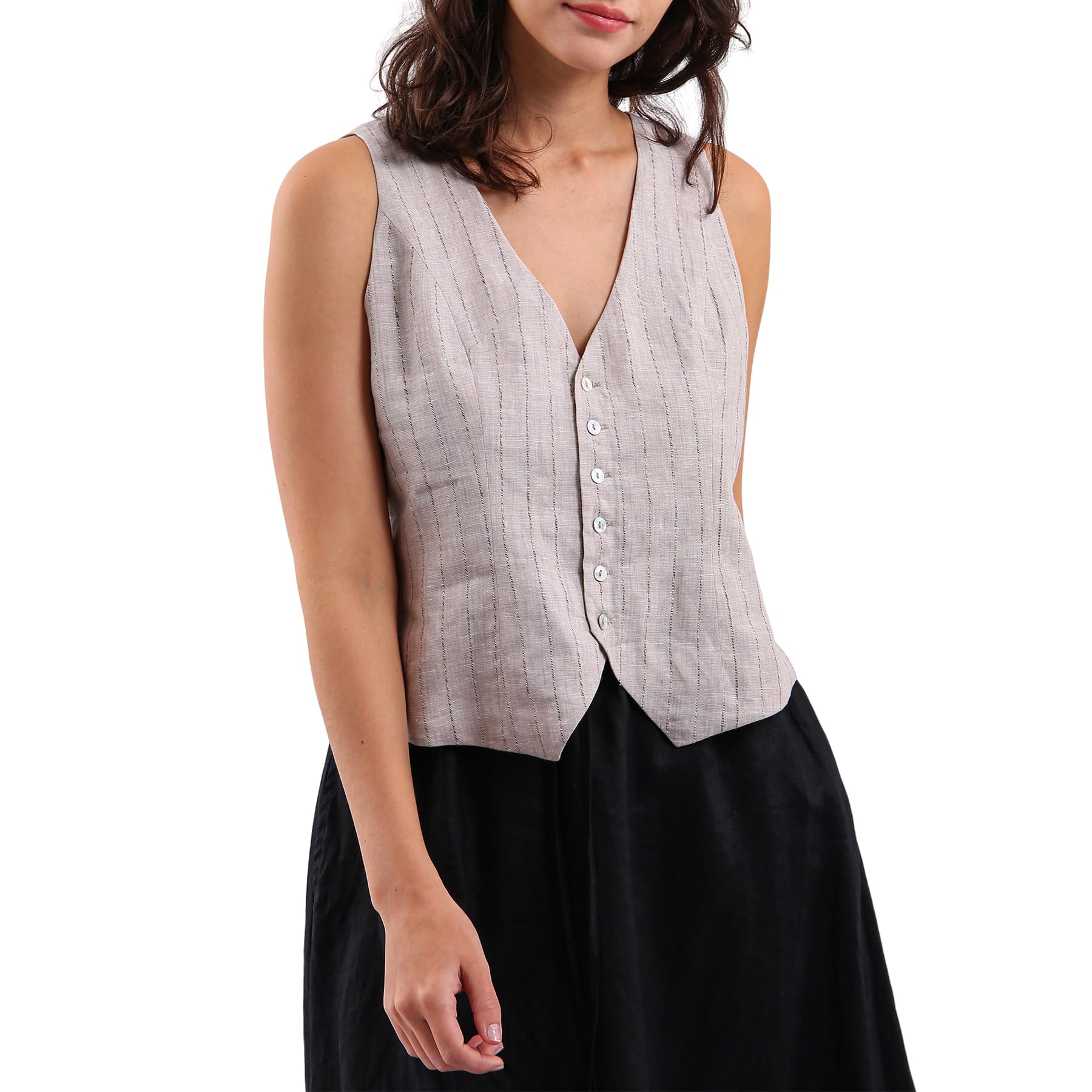 NTG Fad 100% Linen Sleeveless Waistcoat  Short Vest For Woman