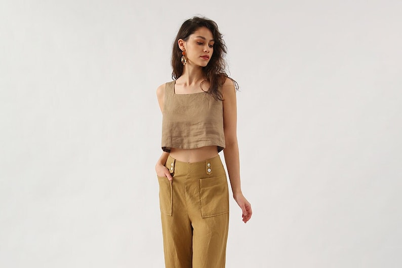 NTG Fad 100% Linen Square Neck Slip Top with Side Pockets