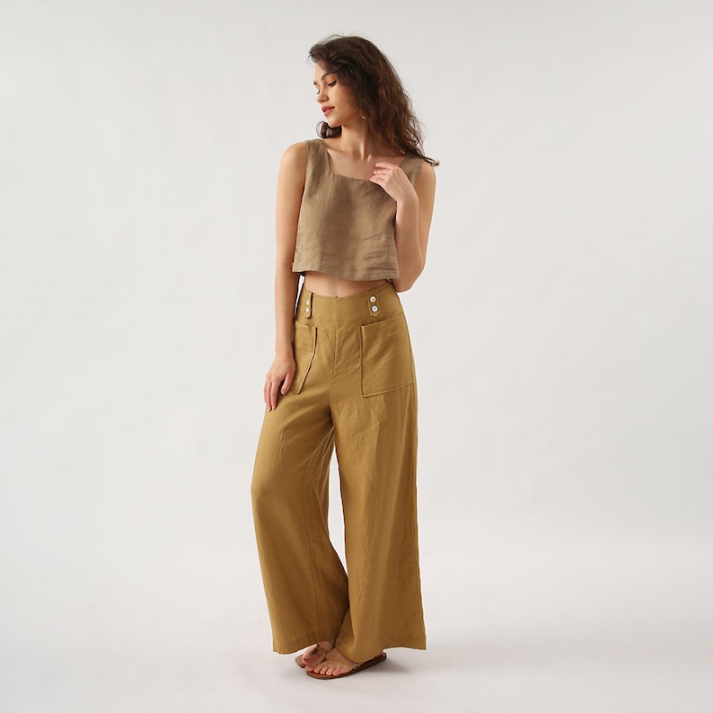 NTG Fad 100% Linen Square Neck Slip Top with Side Pockets