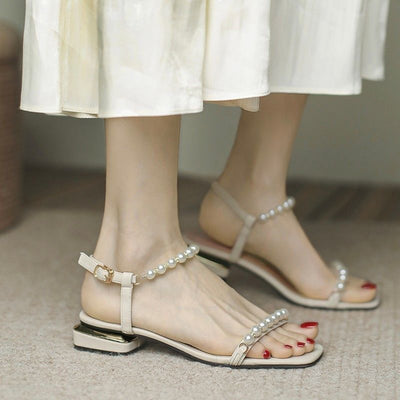 NTG Fad 35 / Beige Thin Strap High Quality Strap Pearl Sandals