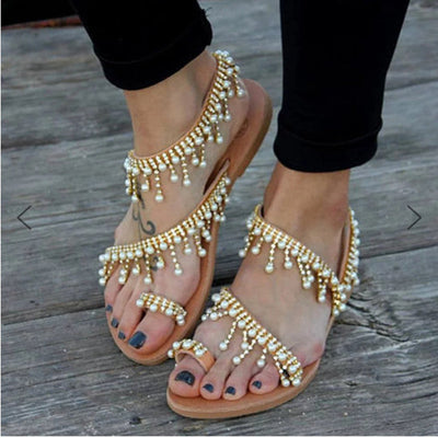 NTG Fad 35 / GOLD Elegant Comfort Pearl Flat Sandals
