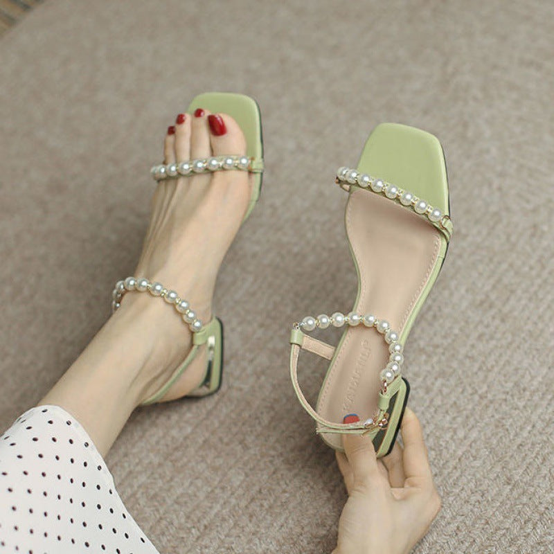 NTG Fad 35 / Green Thin Strap High Quality Strap Pearl Sandals