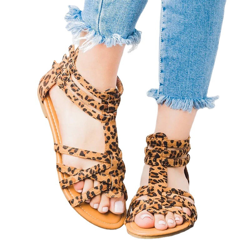 NTG Fad 35 / Leopard print open-toe buckle flat sandals