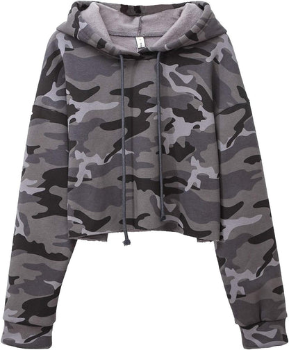 NTG Fad Amazhiyu Women's Camo Cropped Hoodie Long Sleeves Fleece Crop Tops with Hooded