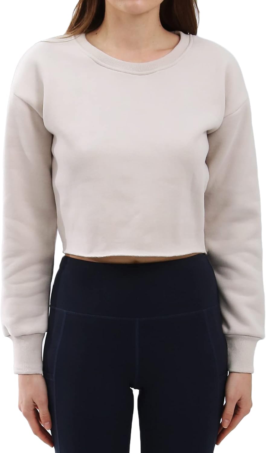 NTG Fad Apricot / Large Cropped Hoodie Casual Fleece Crop Top for Fall Winter