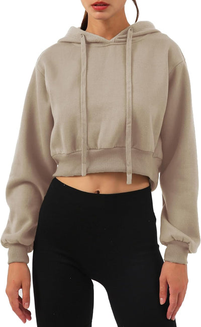 NTG Fad Apricot / Large Womens Fleece Pullover Cropped Hoodies Drop-Sleeve