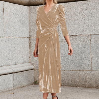NTG Fad Apricot / S Elegant long sleeve gold velvet maxi dress