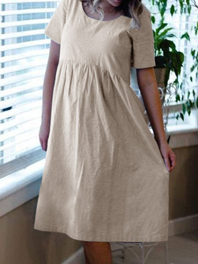 NTG Fad Apricot / S Ladies cotton linen simple casual dress