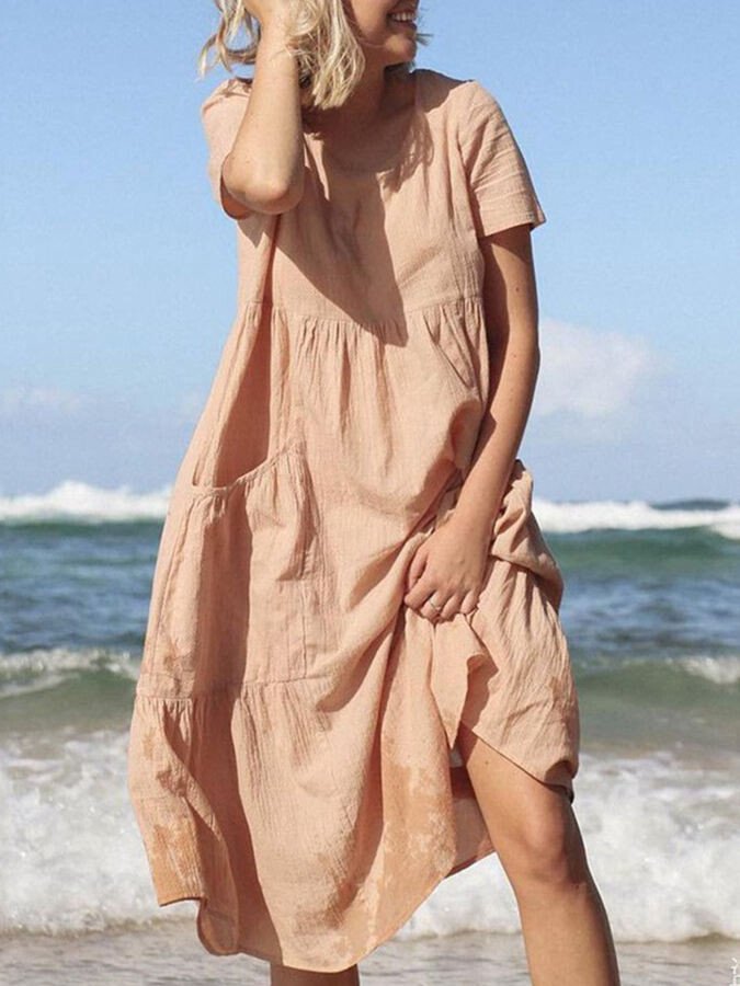 NTG Fad Apricot / S Women's Fashion Simple Casual Loose Swing Dress Beach Skirt