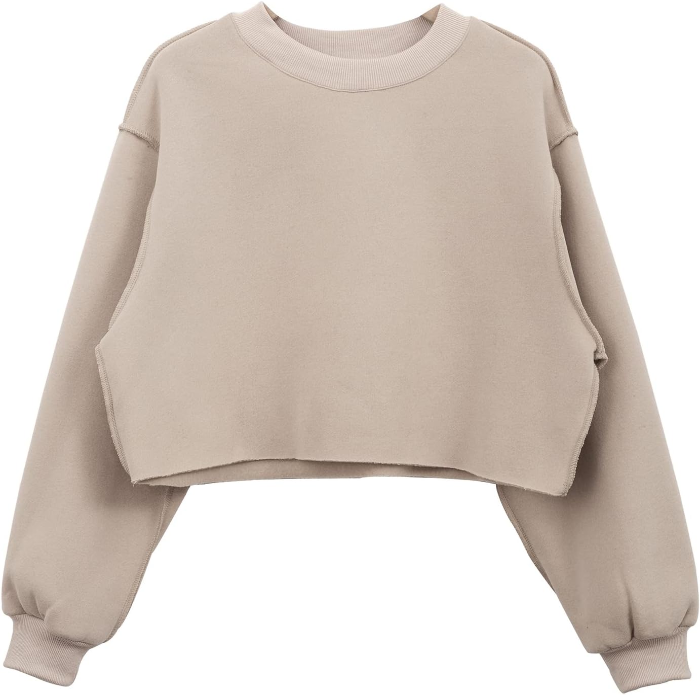 NTG Fad Apricot / XX-Large Women Cropped Long Sleeves Pullover Fleece Crop Tops
