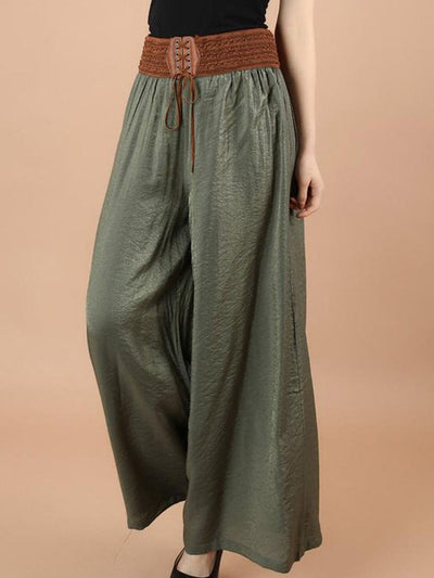 NTG Fad Army Green / One-Size Ladies Cotton Linen Casual Loose Wide Leg Pants