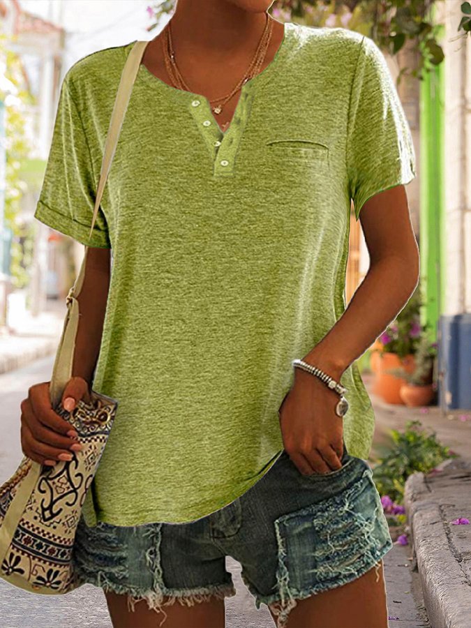 NTG Fad Army Green / S Fashion Solid Color Pocket Short Sleeve T-Shirt