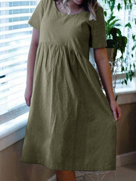 NTG Fad Army Green / S Ladies cotton linen simple casual dress