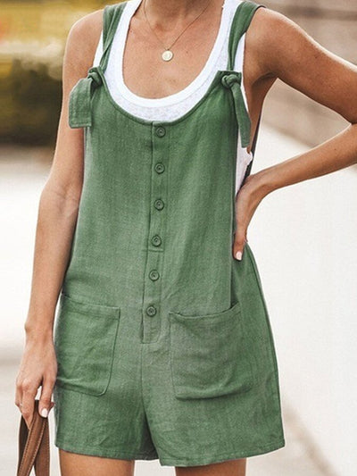 NTG Fad Army Green / S Ladies Spring/Summer Solid Color Round Neck Button Loose Short Jumpsuit