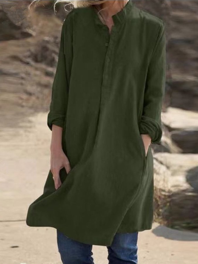 NTG Fad Army Green / S Women's Casual Button-Embellished  Cotton Dress