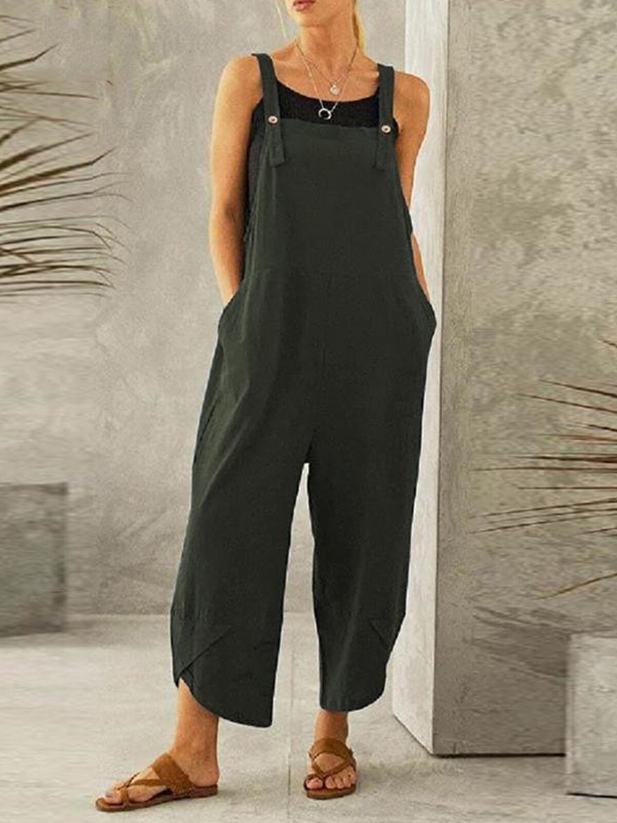 NTG Fad Army Green / S Women's Casual Pure Color Ankle-Length Overalls