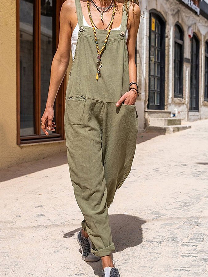 NTG Fad Army Green / S Women's Casual Solid Color Jumpsuit