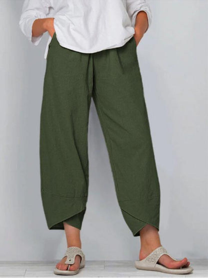 NTG Fad Army green / S Women's loose cotton elastic waist wide-leg pants