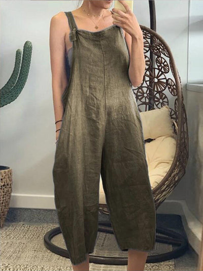 NTG Fad Army Green / S Women's Pure Color Cropped Wide Leg Overalls