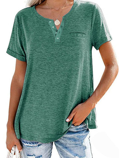 NTG Fad As shown / S Fashion Solid Color Pocket Short Sleeve T-Shirt