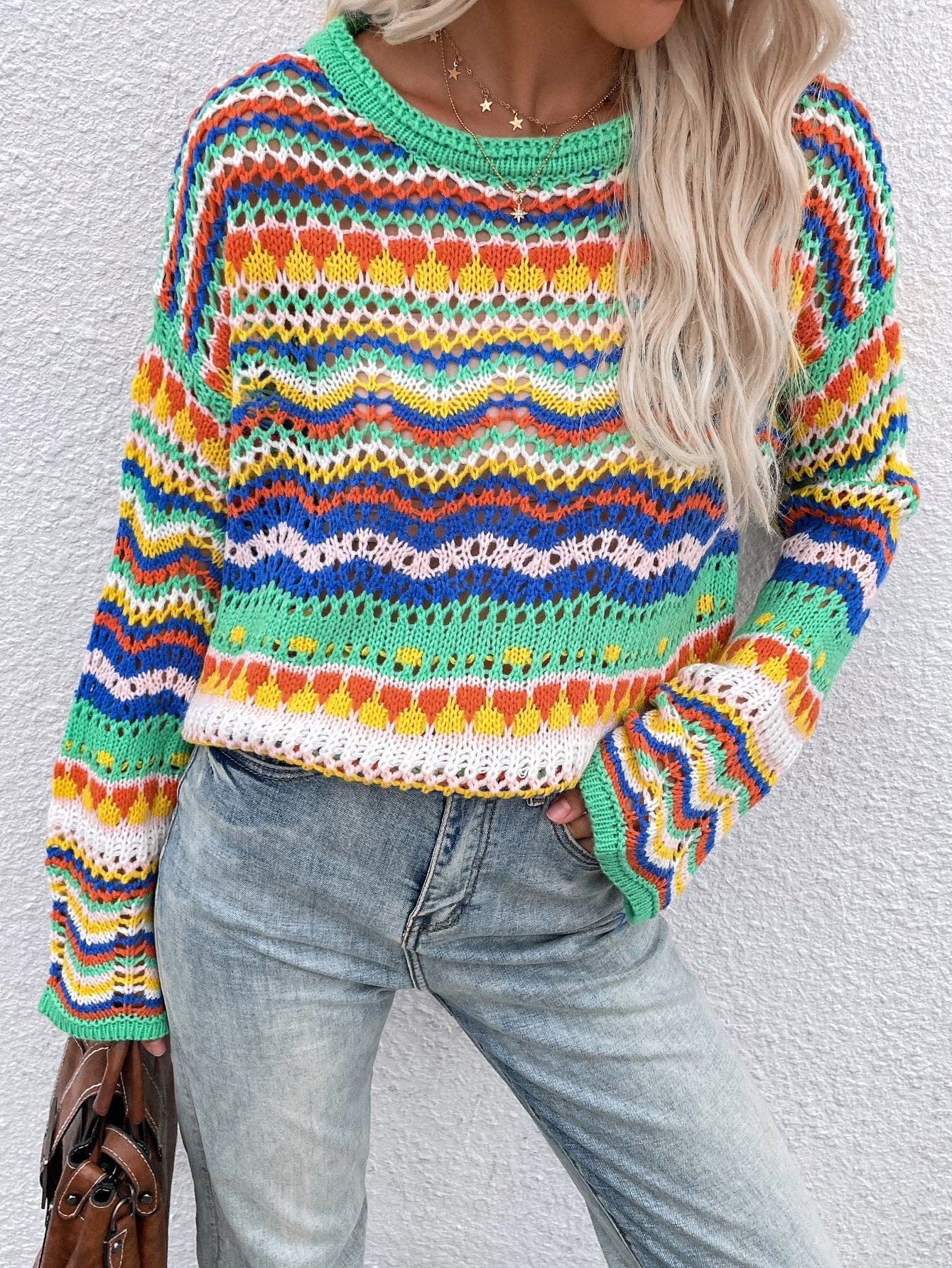 NTG Fad Autumn and winter loose color block crew neck striped sweater