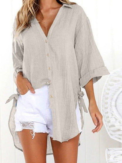 NTG Fad Beige / M Ladies Cotton Linen Irregular Casual Shirt