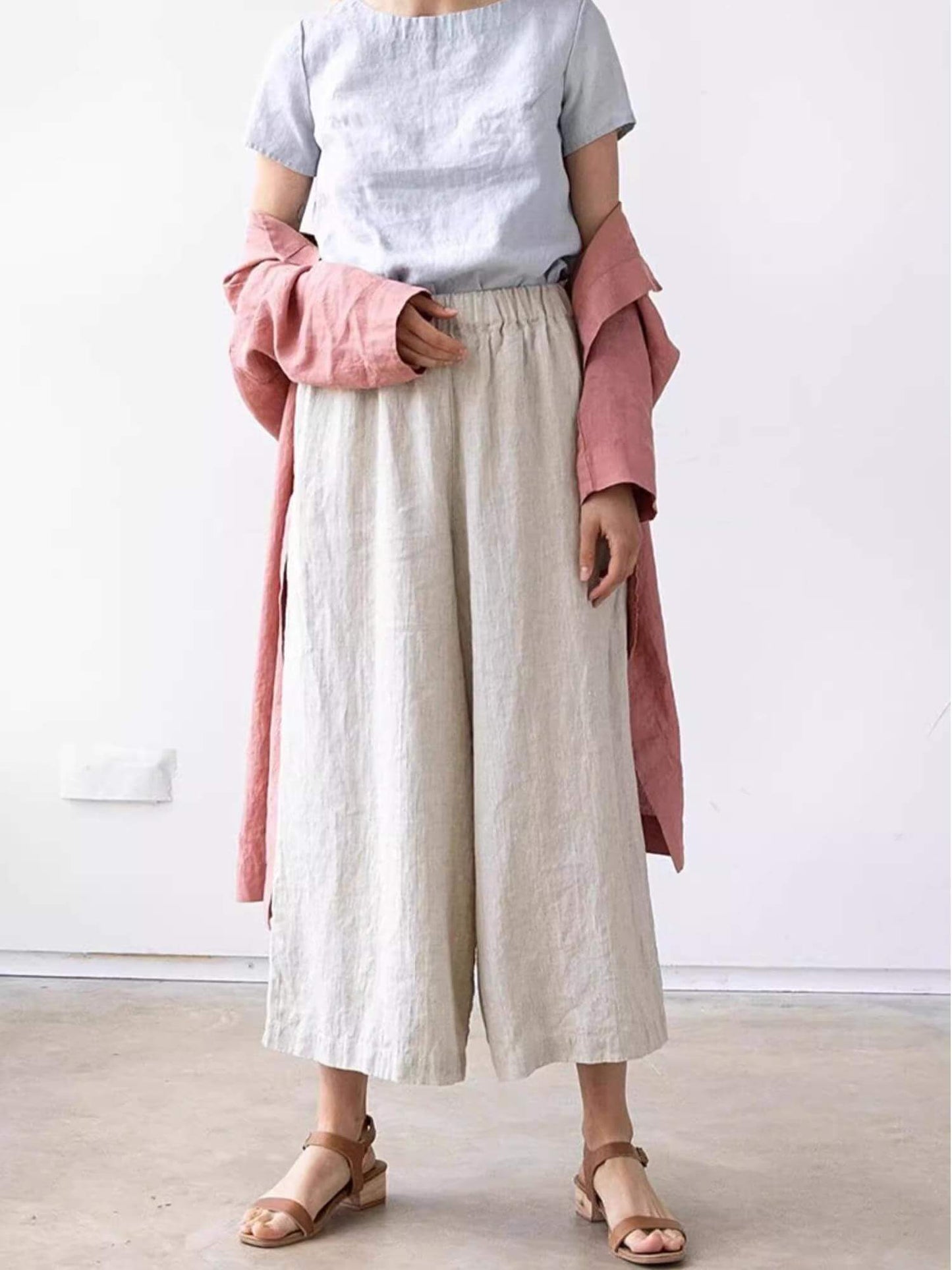 NTG Fad Beige / S 100% Linen Wide Leg Pants