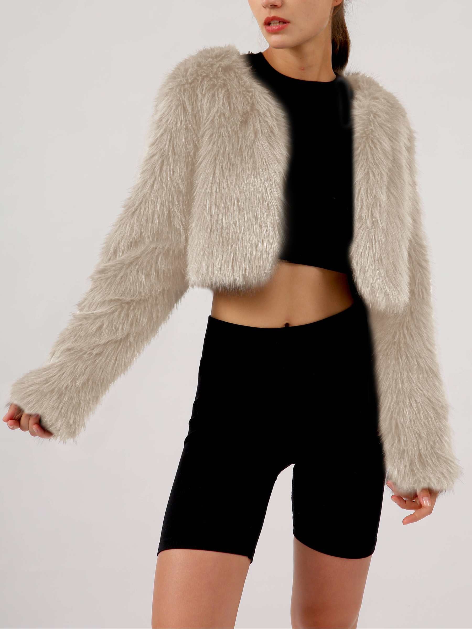 NTG Fad Beige / S Cropped Faux Fur Jacket