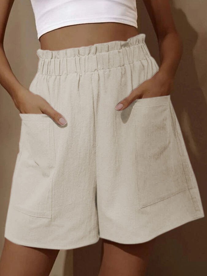 NTG Fad Beige / S Women's Pure Color Casual Cotton Shorts