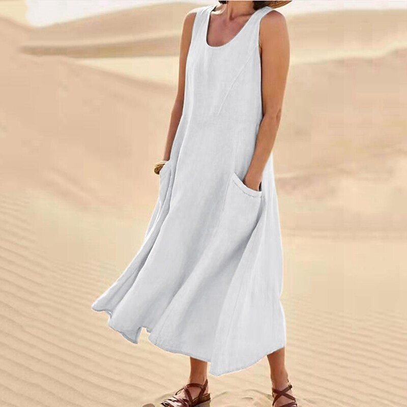 NTG Fad Beige / S Women's Sleeveless Cotton And Linen Dress