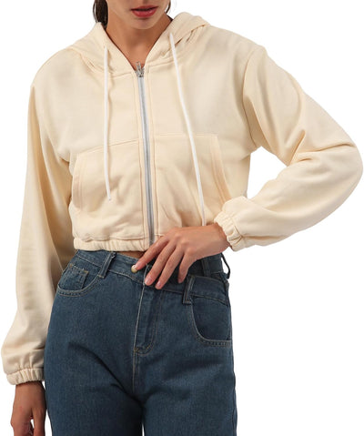NTG Fad Beige / X-Large Women's Cropped Zip up Hoodie with Pockets Sweatshirt