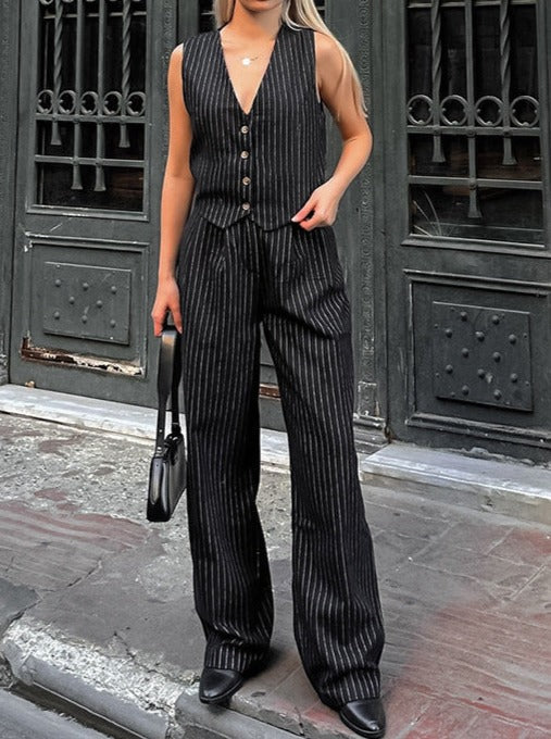 NTG Fad Black and white striped sleeveless vest and trousers suit