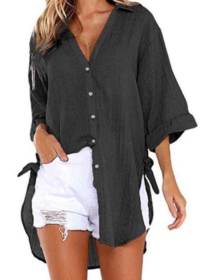 NTG Fad Black / M Ladies Cotton Linen Irregular Casual Shirt