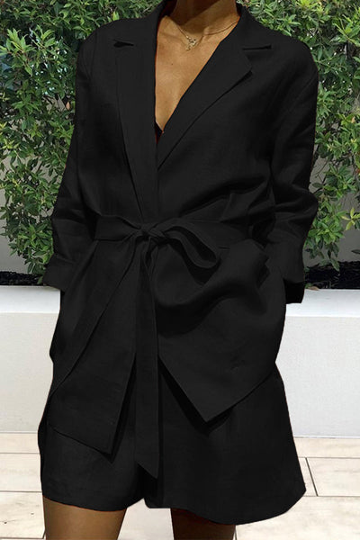 NTG Fad Black / M Ladies Solid Color Lace Up Fashion Two-piece Suit