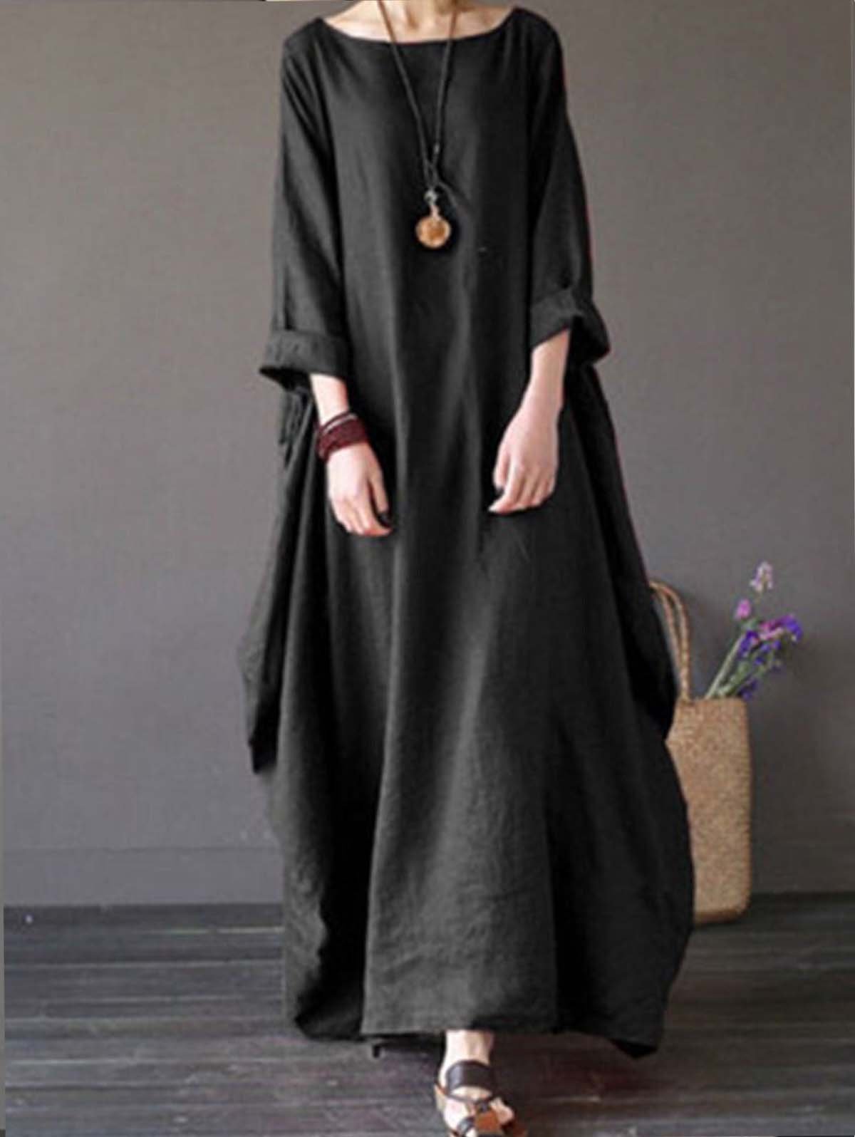 NTG Fad Black / M Women's cotton and linen loose plus size dress
