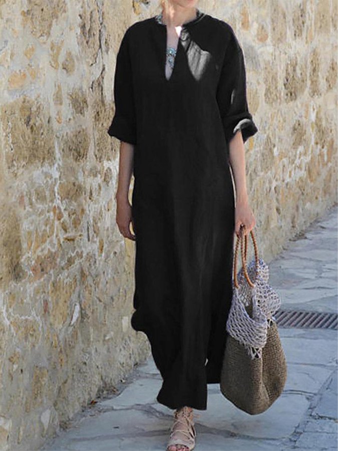 NTG Fad Black / M Women's Cotton Linen Casual Slit Pocket Dress