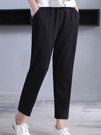 NTG Fad Black / M Women's Solid Color Cotton Linen Comfortable Casual Pants