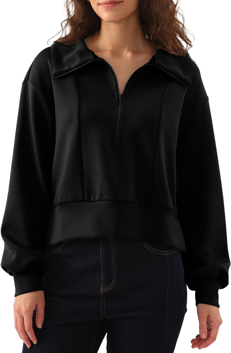NTG Fad Black / Medium Cropped Quarter Zip Sweatshirts Slightly Crop Tops